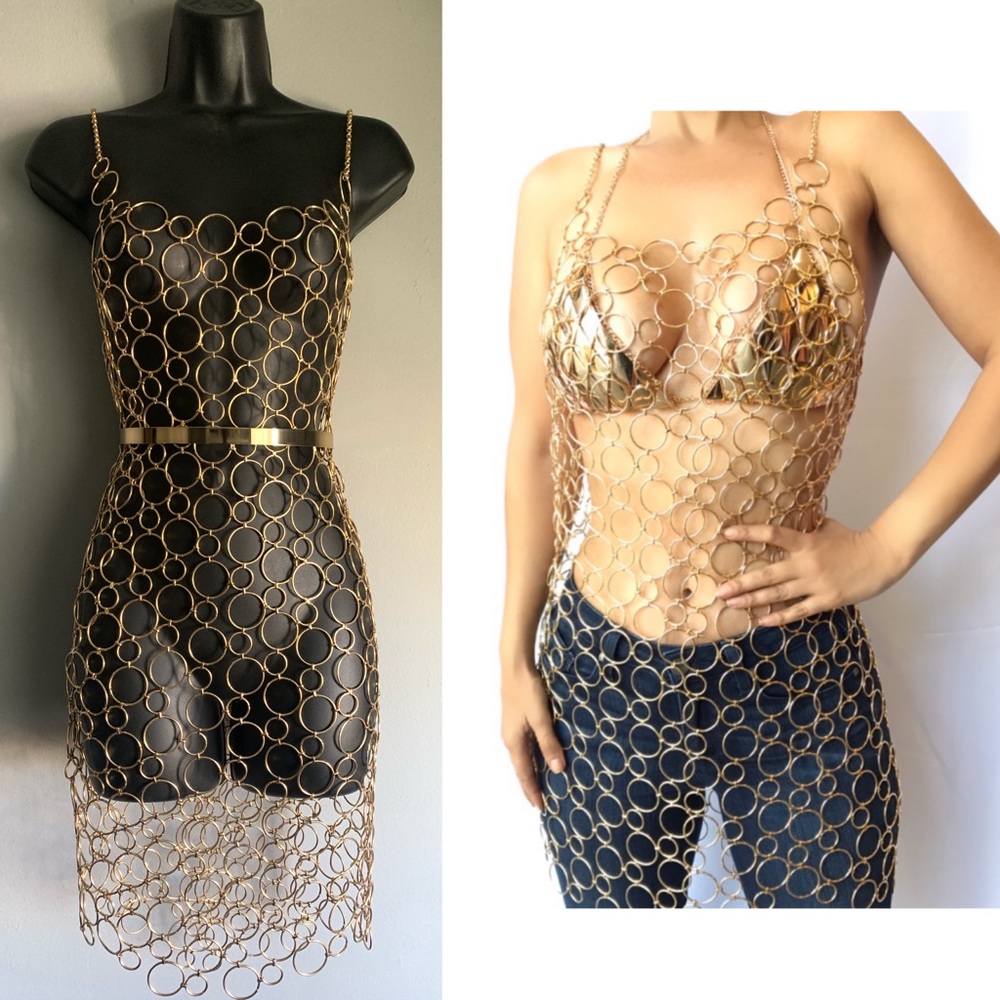 Gold Metal Loop Bodychain Dress